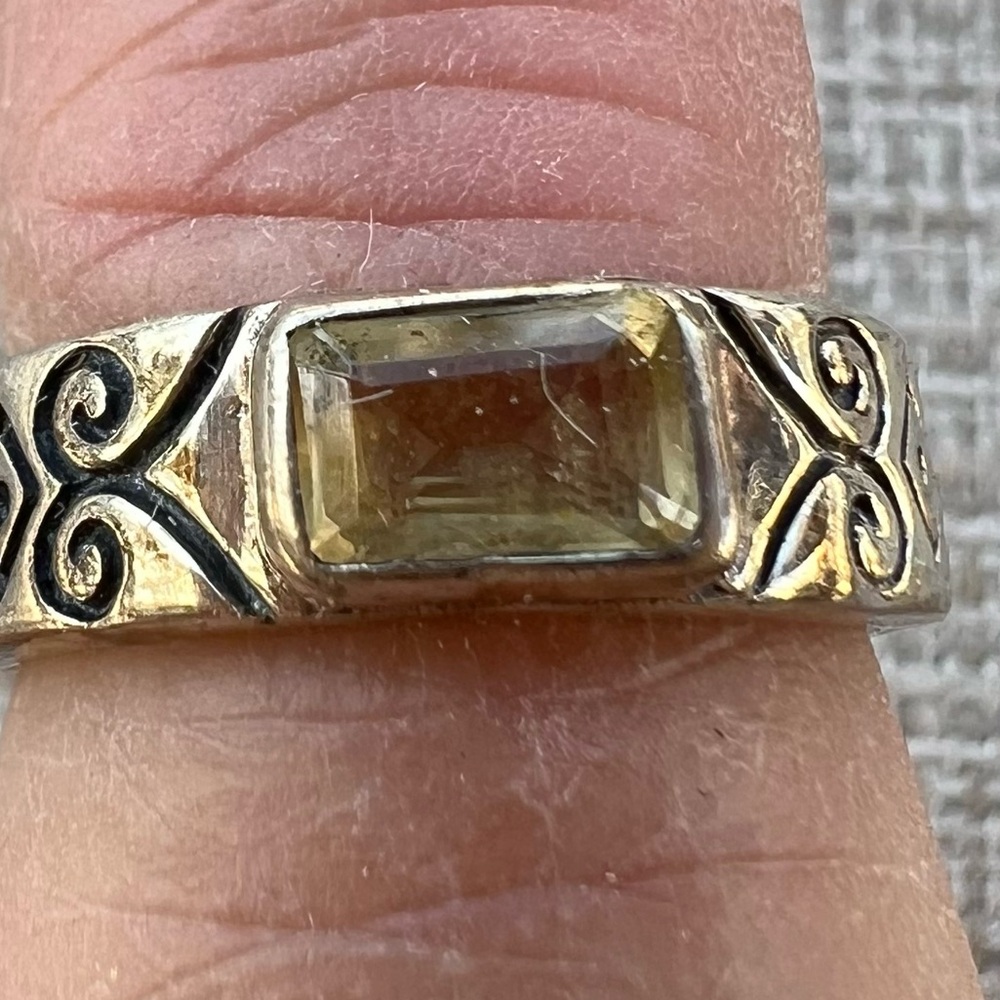 ORNATE BRIGHTON STERLING SILVER YELLOW CRYSTAL EYE THICK RING BAND SIZE 5